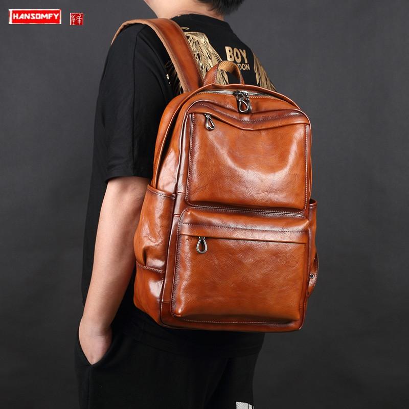 

Backpack Cowhide Laptop Men's Bag Leather Large-capacity Business Travel Backpacks Casual And Comfortable Computer Bags, Brown