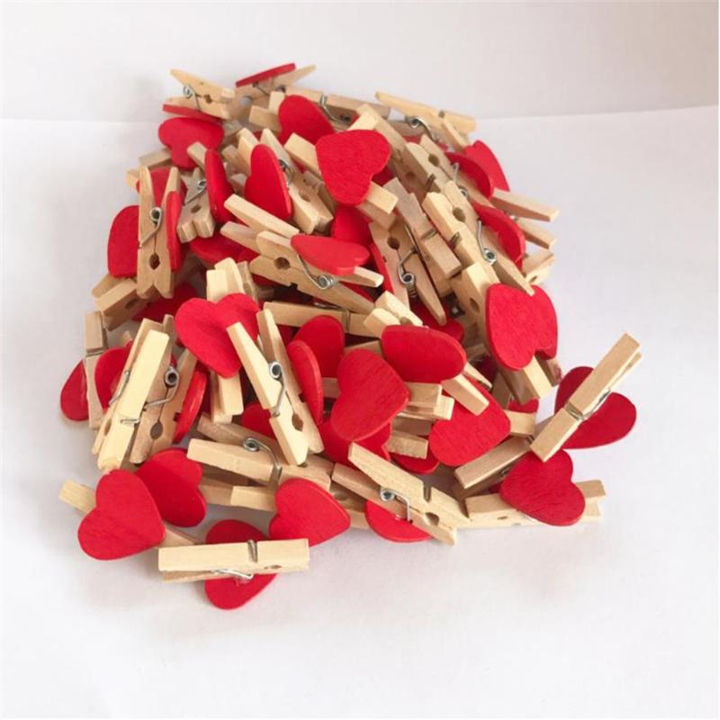 

Party Decoration 50PCS/Lot Mini Romantic Loving Heart Shape Wood Clips Handicrafts Pos Papers Clothes Pegs Home Bachelorette Decorations