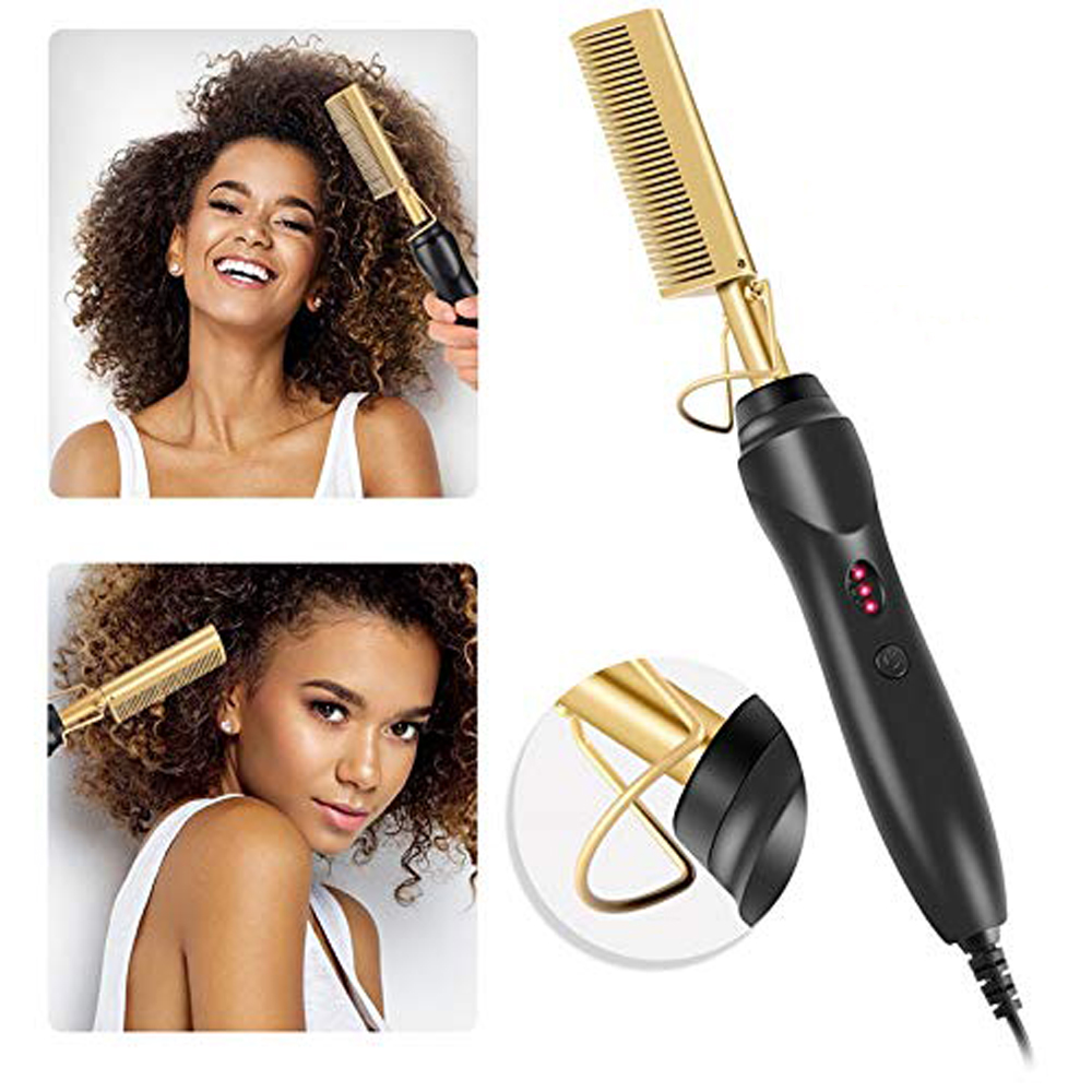 

2 In 1 Heating Combs Hot Comb Hair Comb Straightener Wet Dry Hair Curler Electric Hot Flat Iron Hair Curler Comb Titanium Alloy