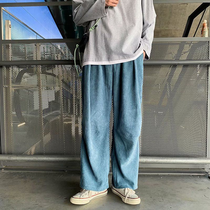 

2021 New Autumn Corduroy Men's Fashion Retro Casual Wide-leg Pants Men Streetwear Wild Loose Hip-hop Straight Trousers Mens M-2xl W8ek, Khaki