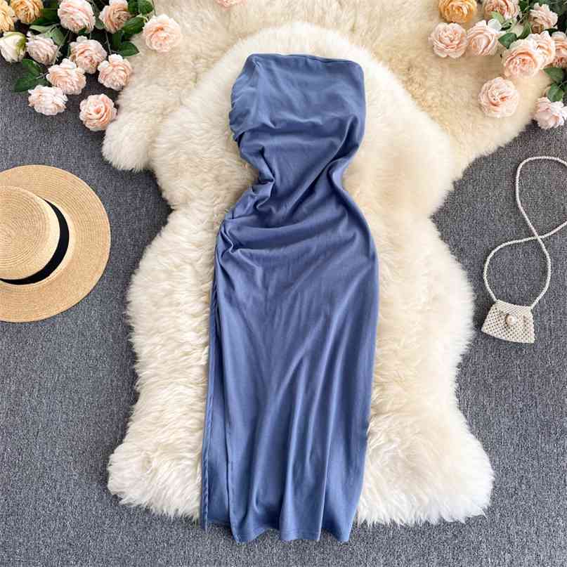 

Sexy Strapless Bandage Dress Women Summer Sleeveless Folds Backless Slim Stretch Split Club Party Vestidos Robe 210603, Black
