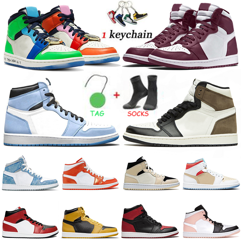 

air jordan mens women 1 high OG basketball shoes jumpman jordan1s retro bordeaux university blue dark mocha bred shadow UNC twist hyper royal sneakers trainers, D42 lucky green 36-46