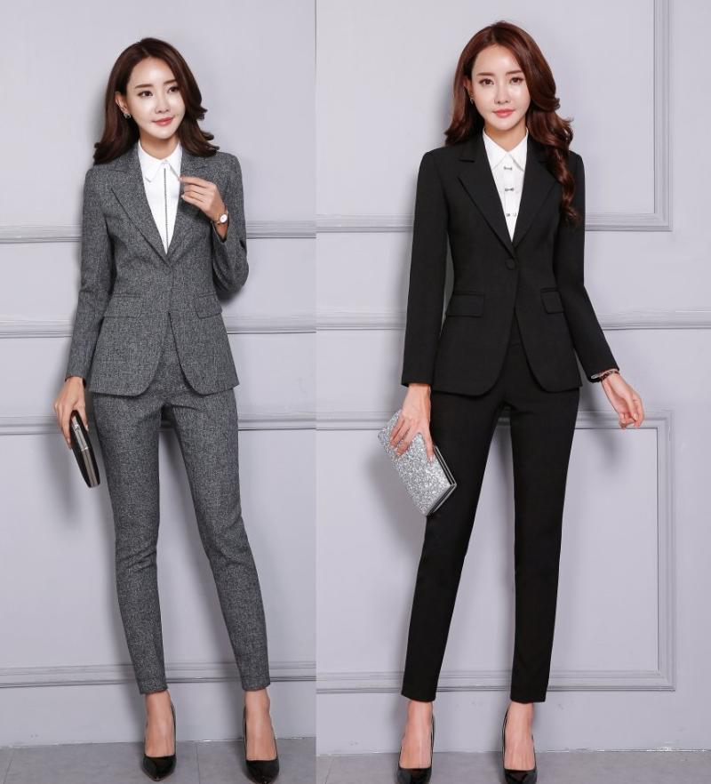

Women' Suits & Blazers 2021 Fall Winter Formal Fashion Black Blazer Women Business Pant And Jacket Set Elegant Office Uniform Designs OL St