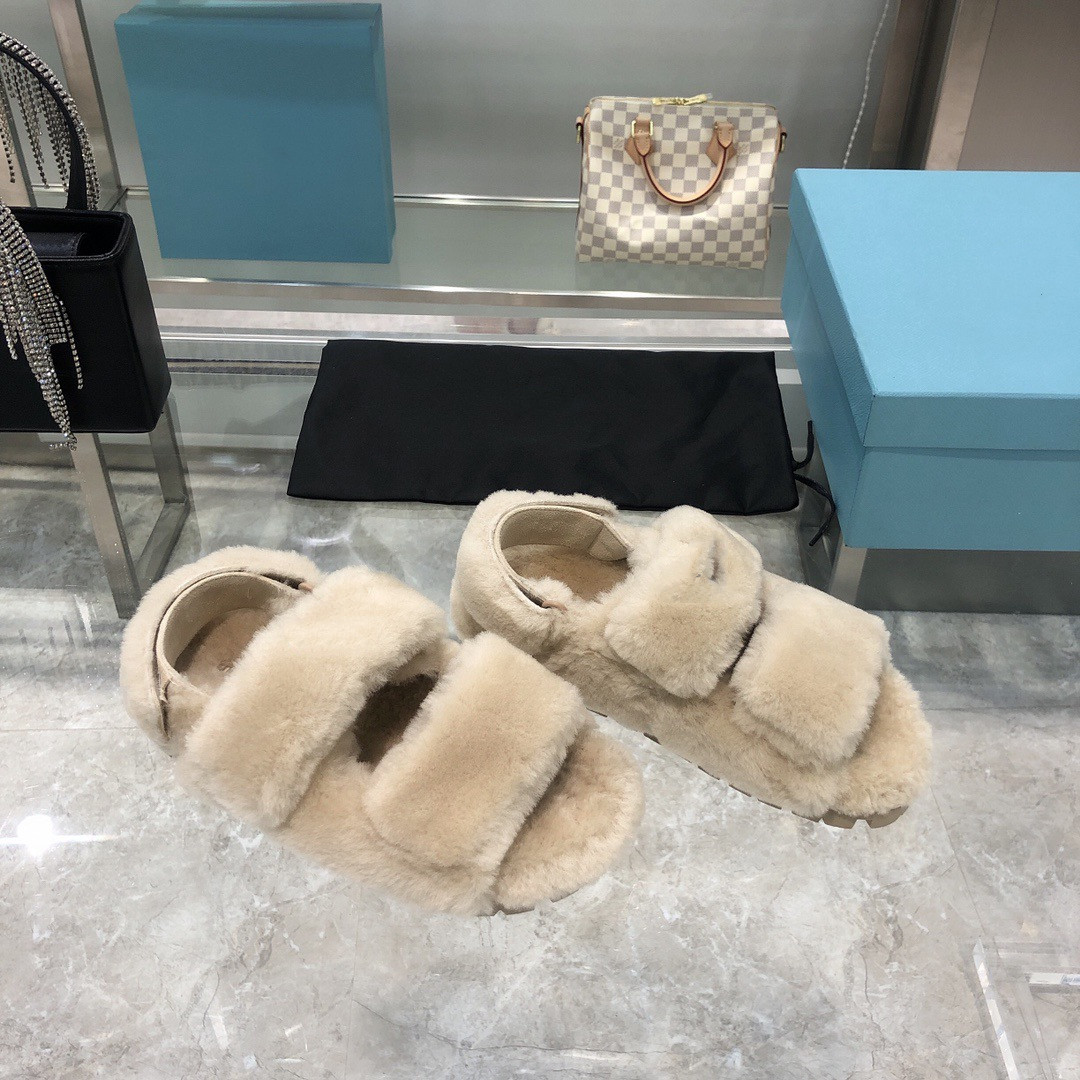 

Hairy slippers women wear 2022 rabbit fur tide shoes summer household cotton slides autumn and winter size 35-40, Khaki