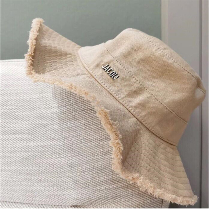 

Summer Women's Bucket Hats Raw Edges Canvas Drawstring Women Sun Hat, Khaki