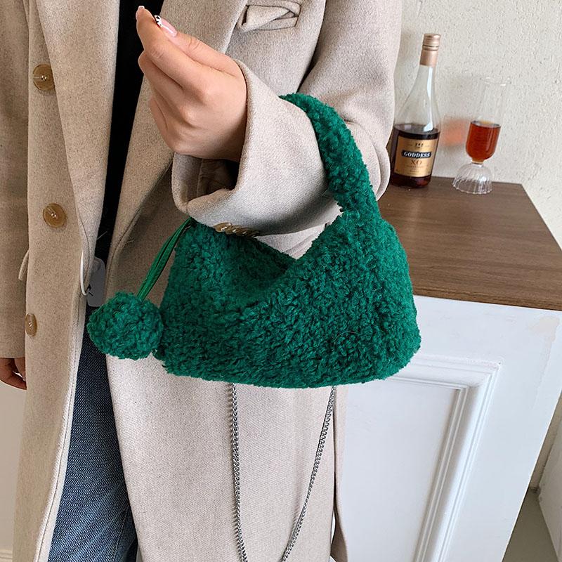 

Evening Bags High Quality Plush Small Square Bag Women's Shoulder Chain Crossbody Luxury Designer Wool Lamb Handbag And Purse Female