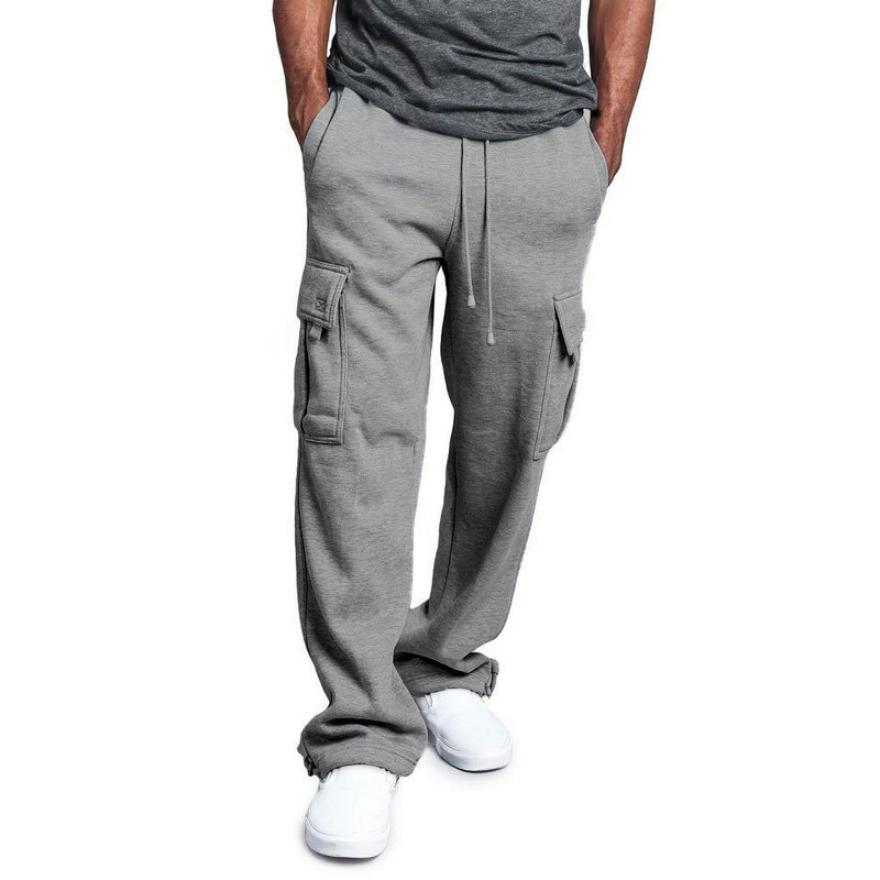 

Men's Fleece Cargo Sweatpants Warm and Thick Trousers with Multi-pockets Spring&Fall Drawstring Elastic Waist Straight Active Pants Sports, Black