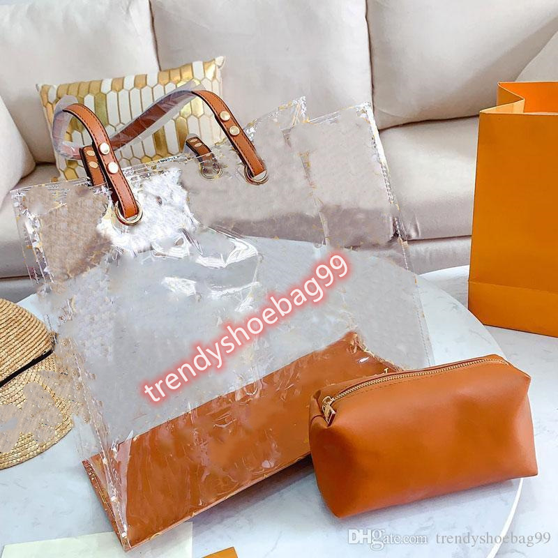 

Summer Fashion Totes Handbags Designer Shoulder Bag Purses Clear Old Flower Transparent Women Shopping Bags PVC Beach Wallet