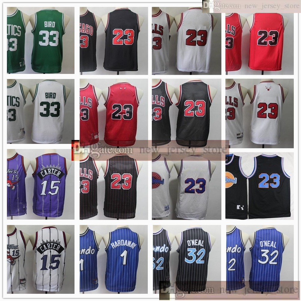 

Youth Boys Mens Retro Penny Basketball 1 Hardaway 15 Carter Jerseys Kids Larry 32 ONeal 33 Bird Stitched Basketball Jerseys, Black;red