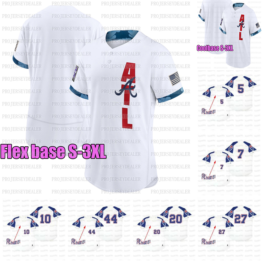 

Braves Ronald Acuna Jr. 2021 All-Star Game Jersey Marcell Ozuna Ozzie Albies Hank Aaron Chipper Jones Austin Riley Smoltz Freddie Freeman Da, Blue;black