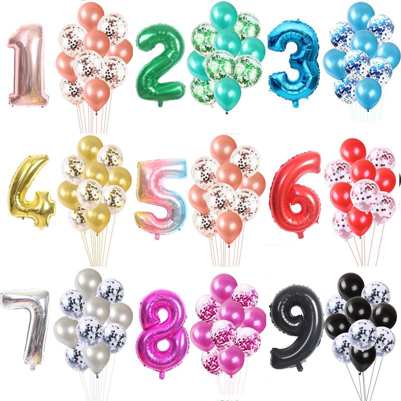 

32/40inch Digit Aluminum Foil Balloons Rose Gold Silver Confetti Latex Balloon Child Adult Birthday Wedding Decor Party Supplie