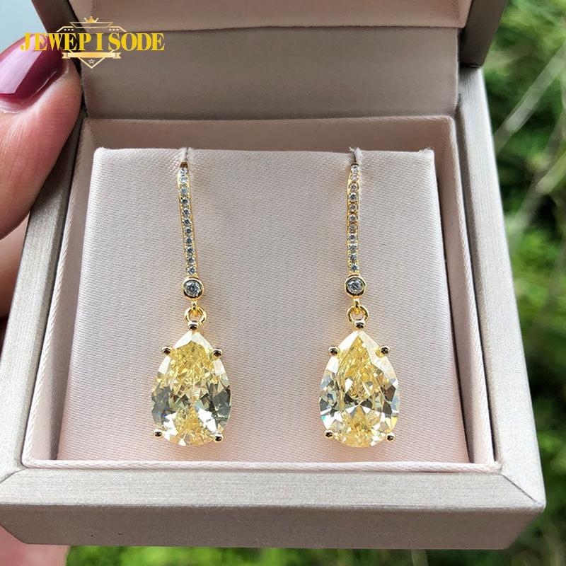 

Other Jewepisode 18K Gold Color 9x13MM Citrine Diamond Drop Earrings For Women Wedding Party Fine Jewelry Birthday Gifts