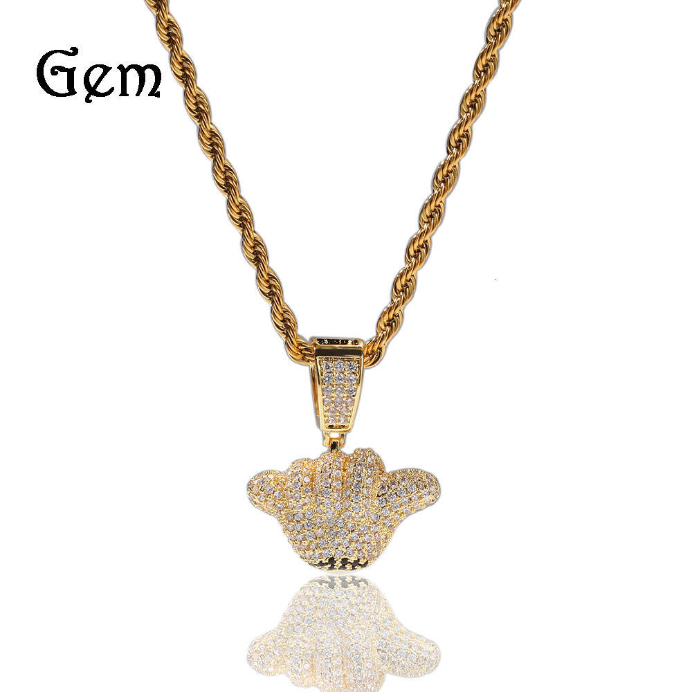 

New Hip Hop Gold Plated 666 gesture Pendant Necklace