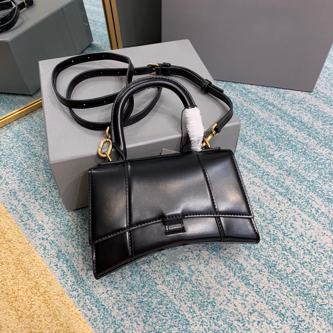 

Fashion Brand Bag Hourglass 1:1 dupe Original purse Design Quality Leather Hobo Shoulder Bags Black cool Handbag, Black 19cm