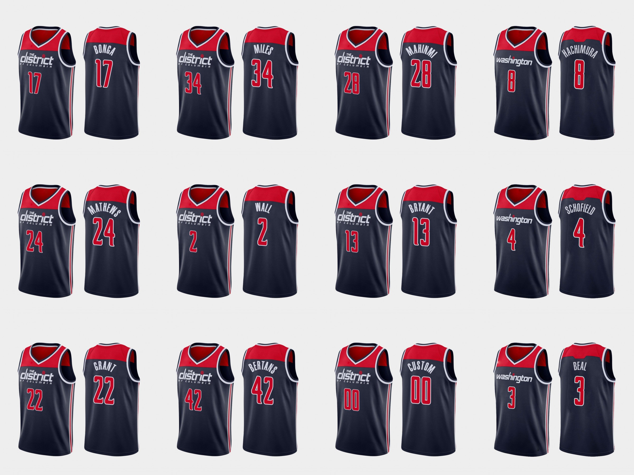 

Washington Wizards Men Bradley Beal Admiral Schofield Thomas Bryant Isaac Bonga Davis Bertans NBA Navy Custom Statement Jersey, Black;red