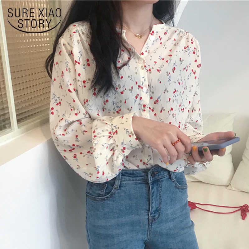 

Femme Blusas Camisas Mujer Brief Chic OL Shirt Girls Korean Loose Stand Floral Cute Sweet Loose Women Blouses Basic 10148 210527, Picture