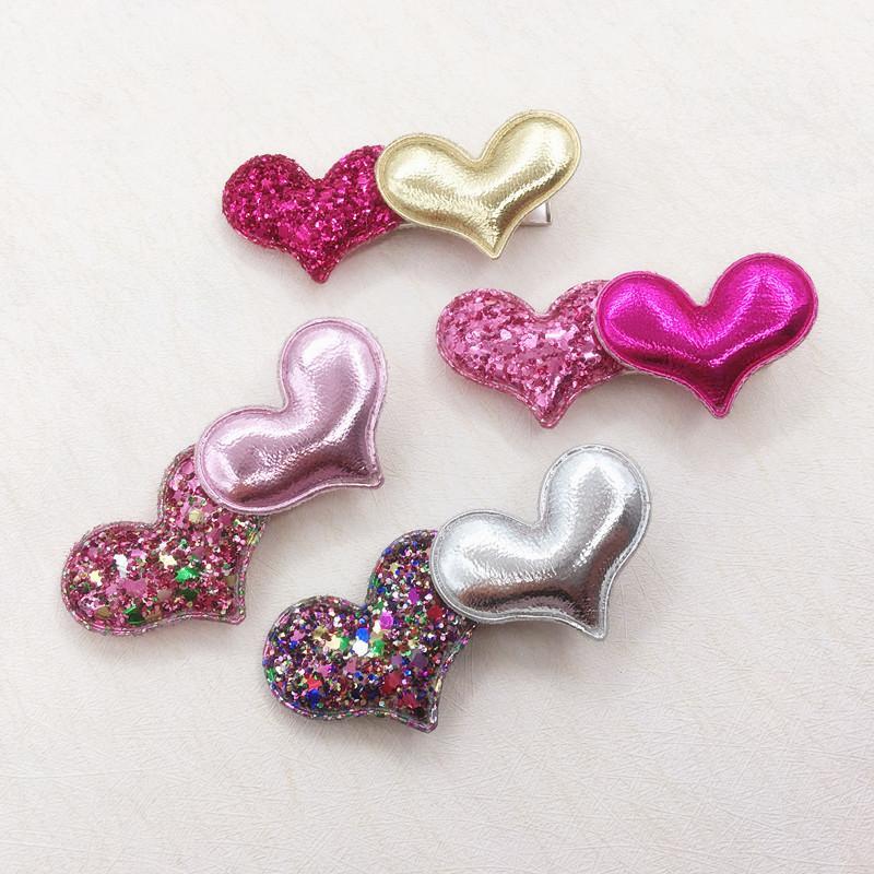 

Boutique ins 20pcs Fashion Cute Glitter Heart Hairpins Glossy PU Leather Heart Hair Clips Princess Headwear Hair Accessories1, Silver
