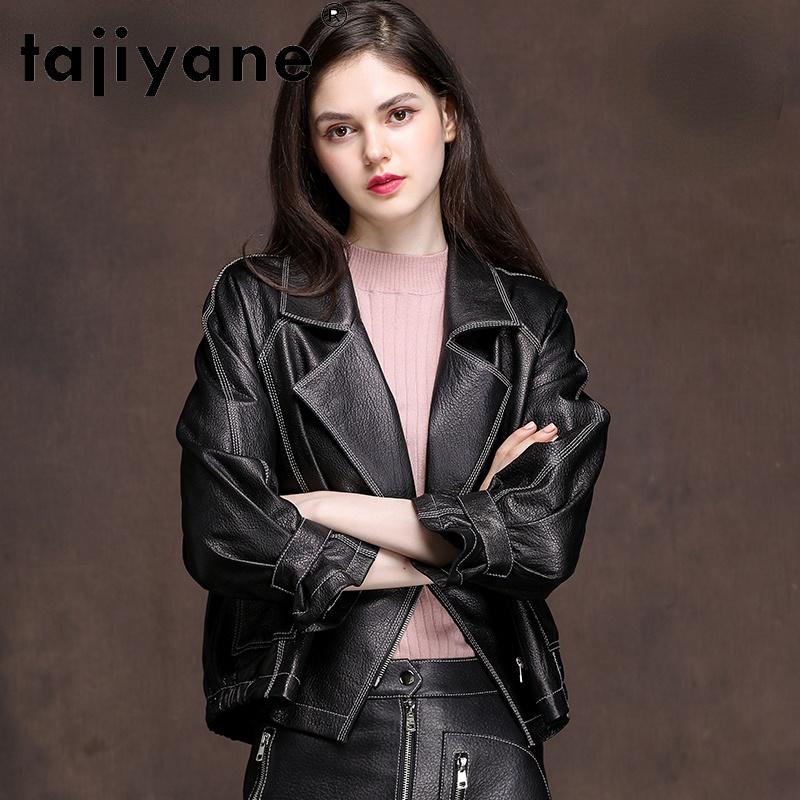 

Women's Leather & Faux Tajiyane 100% Genuine Jackets Female 2021 Autumn Real Sheepskin Coats Fashion Biker Jacket For Women Veste Femme Gmm7, Black