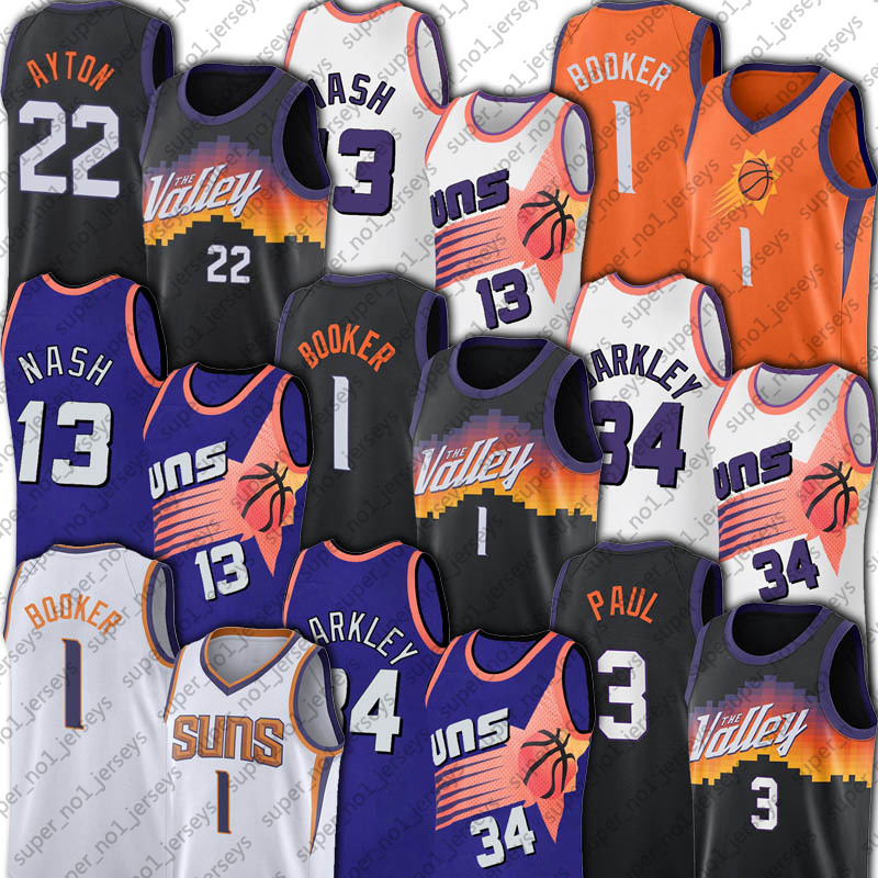 

PhoenixSunsJersey Devin 1 Booker Chris DeAndre Paul Ayton Basketball Jersey Throwback Steve 13 Nash Charles 34 Barkley CityEditionJerseys