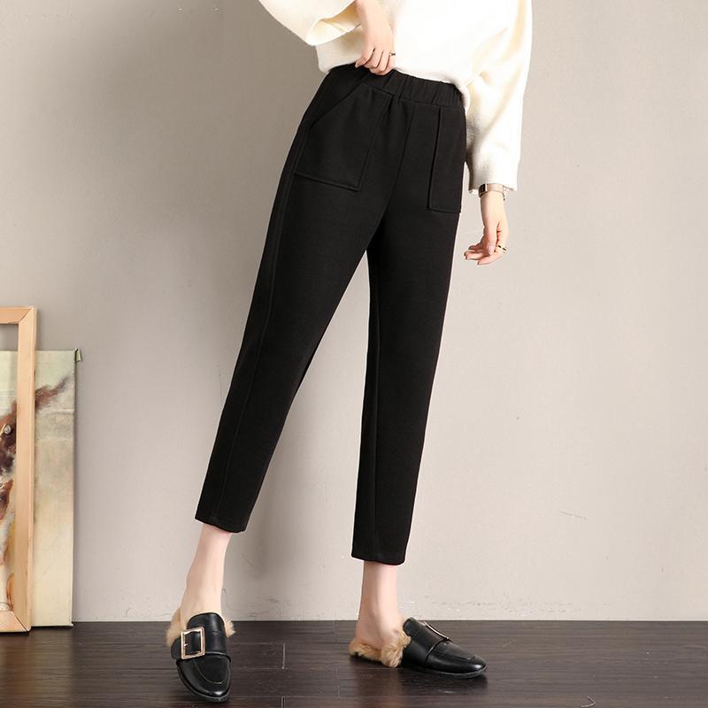 

Women's Pants & Capris 2021 Women Autumn Winter Elastic High Waist Casual Ankle-length Loose Harem For Solid Woolen Trousers G195, Black;white