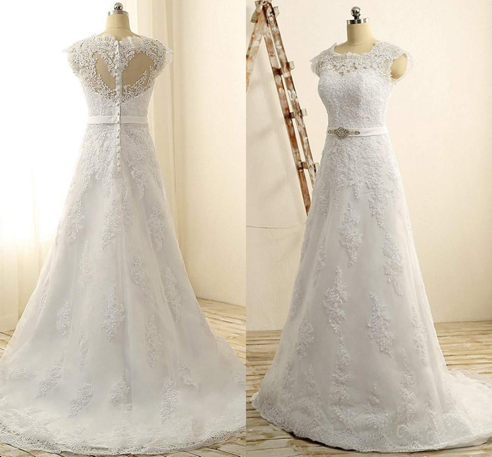 

2021 New Vestido Noiva V-neck Bridal Gowns A-line Sleeveless Wedding Es Lace Appliques Real Photos Robe De Mariage Lj34, White