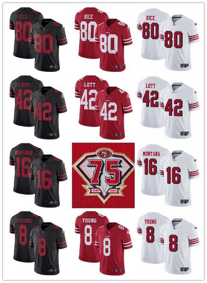 

75th Men Women Youth San Francisco49ers8 Steve Young Red 16 Joe Montana Black 42 Ronnie Lott White 80 Jerry Rice Football Jersey, Colour