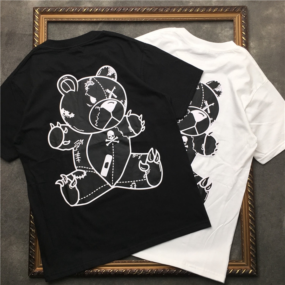 

2021 New Barrett Skull Cartoon Bear Print Tee Mens Short Sleeve T-shirt Women Cotton Casual Hip Hop Highstreet t Shirt Black 5vrq
