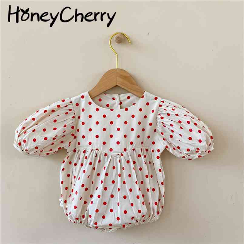 

Summer Bodysuit bubble short sleeve polka-dot jumpsuit baby girl princess breathable clothes 210702, Red
