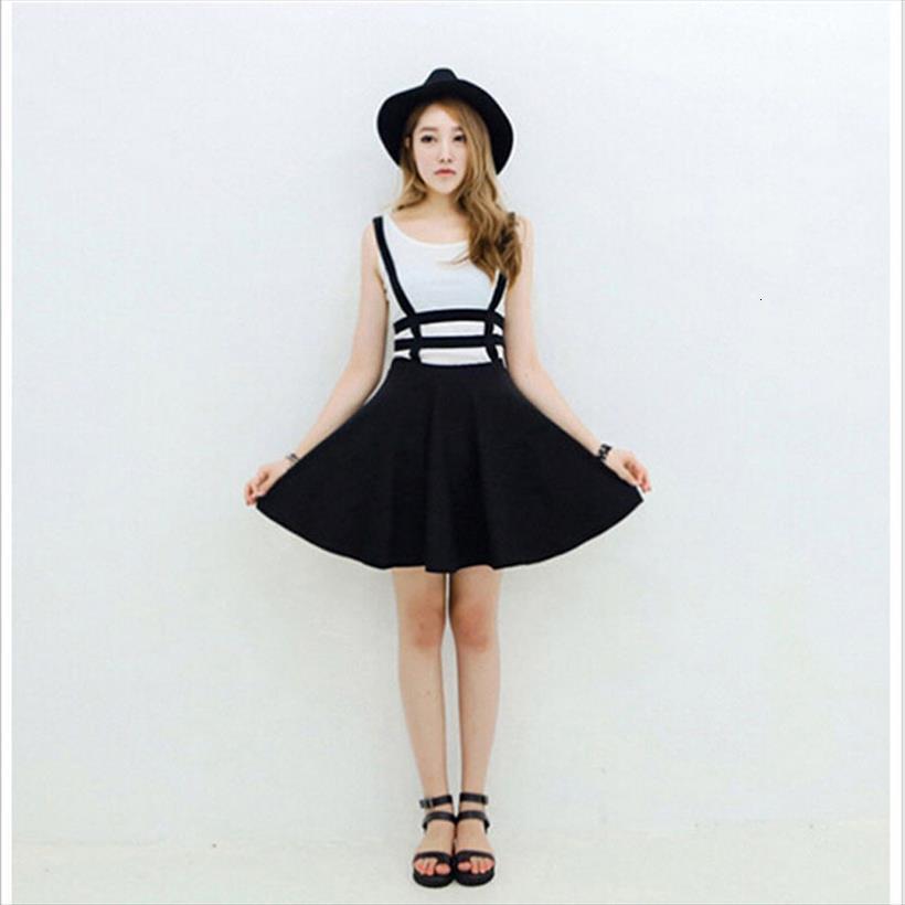 

faldas autumn overall skater with women skirts suspenders braces zipper hollow out black suspender pleated jupe bzd