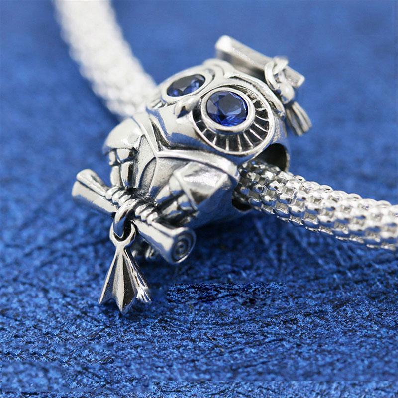 

925 Sterling Silver Summer Collection Wise Owl Graduation Dangle Charm Bead Fits European Style Jewelry Charm Bracelets