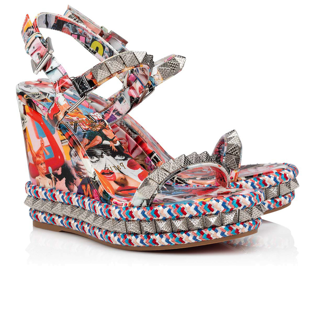 

Luxurious Refined Ladies Red Bottom Wedge Sandals Slim Lady Pyraclou 110 mm High Heels Elegant Women Wedges Gladiator Graffiti Wedding Party, Black