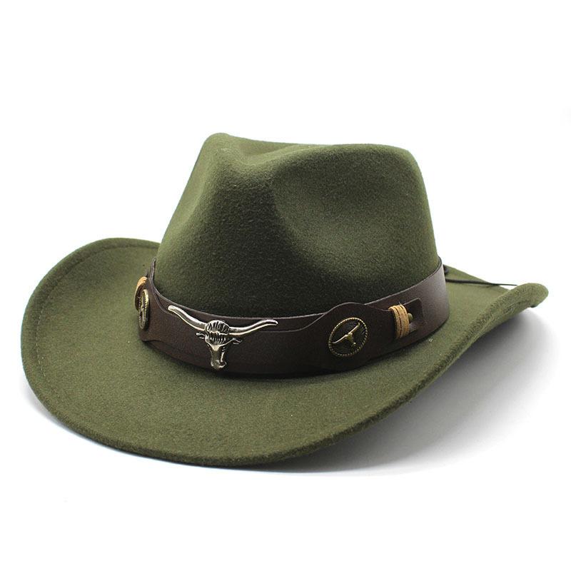 

Wide Brim Hats Wome Men Black Wool Chapeu Western Cowboy Hat Gentleman Jazz Sombrero Hombre Cap Dad Cowgirl Size 56-58cm, Army green