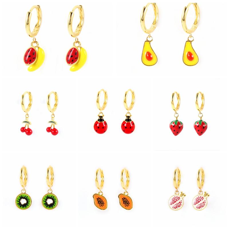 

Hoop & Huggie CANNER 2021 Trend Cute Dripping Oil Earring 925 Silver Korean INS Fruits Earrings Aros Papaya Fresa Summer Jewerly
