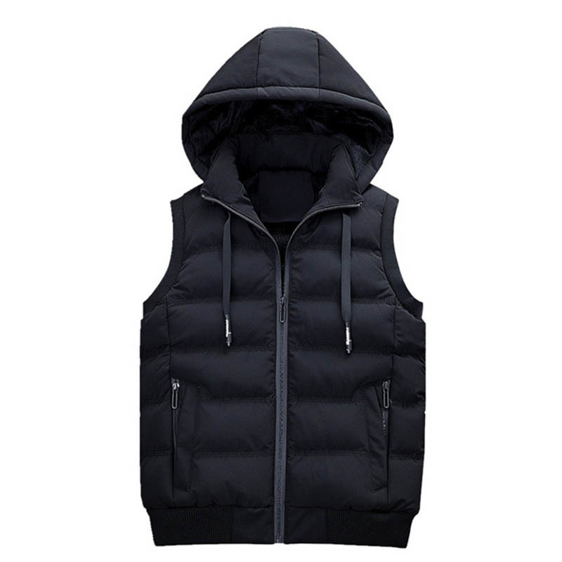 

Brand Men Hooded New 2021 Winter Men's Sleeveless Jacket Army Solid Color Vest Fashion Casual Coats Mens 43uo, Black