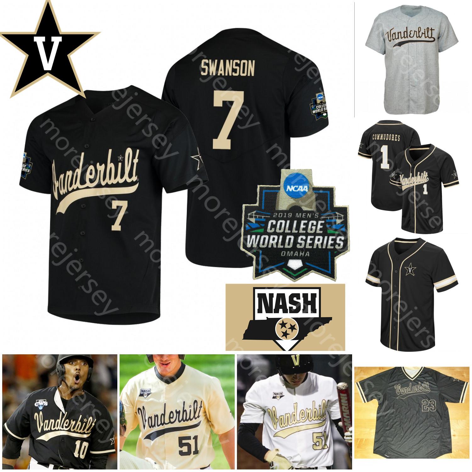 

Custom Vanderbilt Commodores Jersey NCAA Jersey College Baseball 2019 WS Thomas Patrick Raby Kemp Gray Gonzalez Rocker DeMarco Young Smith, Blue;black