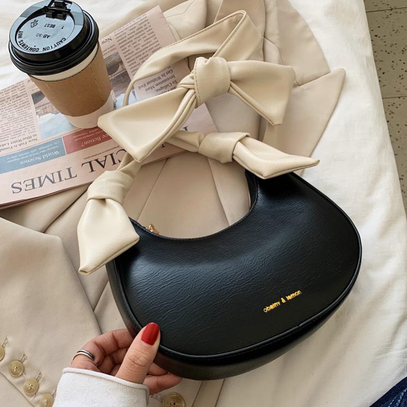 

OLUOLIN Women Solid Color PU Leather Shoulder Bag Casual Travel Handbag and Purse Fashion Bow Tote Bag Female Daily, Black