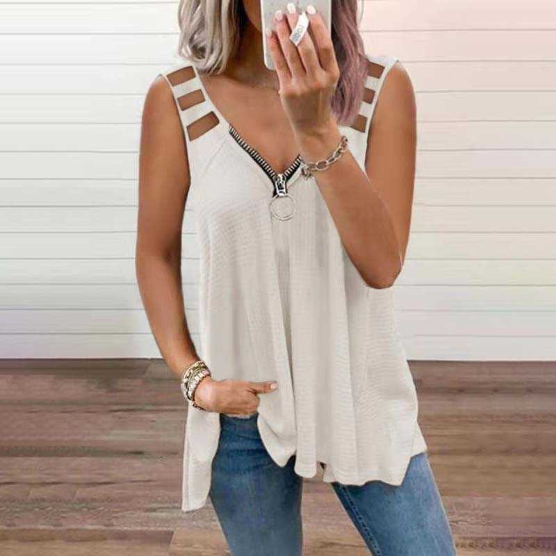 

Summer V Neck Solid Color Sleeveless Vest T Shirt Women Casual Loose Hollow Shoulder Strap Fashion Streetwear Tops Tee Shirts 210608, Malachite blue