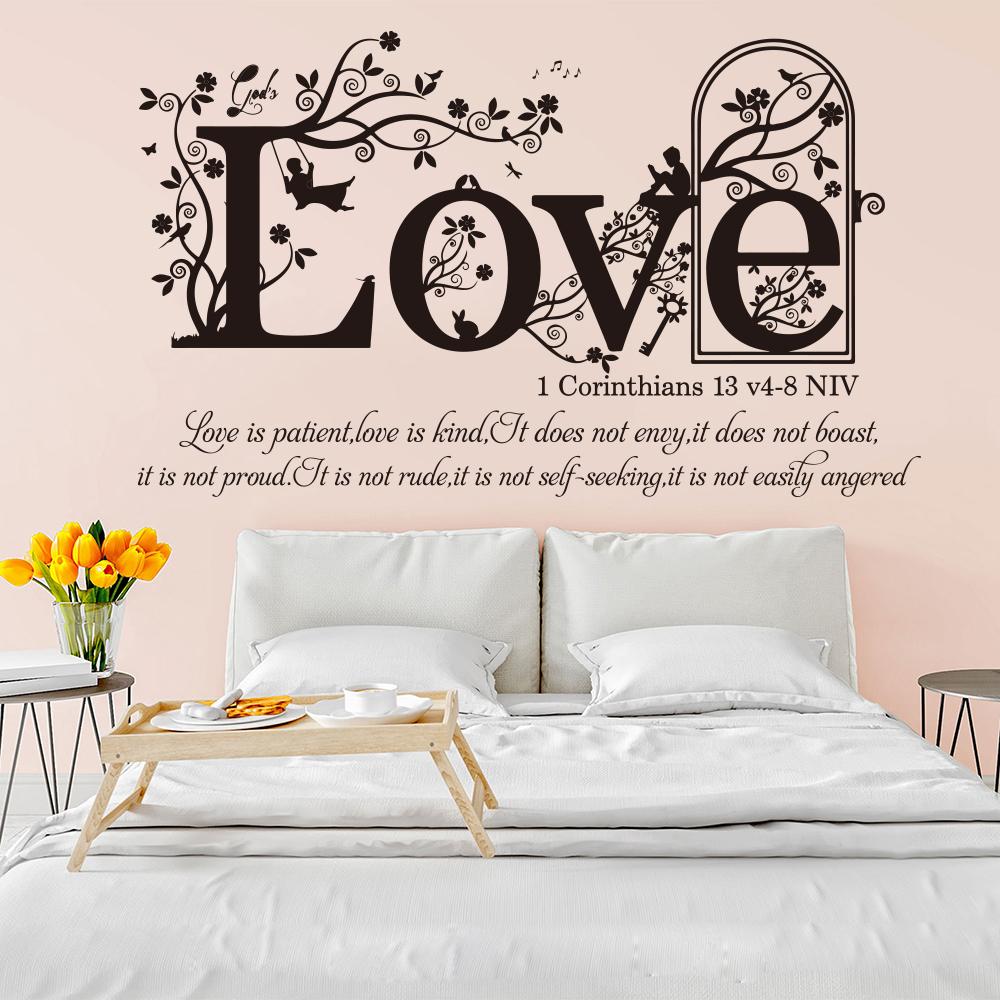 

DHL 1 Corinthians 13 v 4-8 NIV Christian Bible Verse Wall Sticker Bedroom Living Room Religion Family Love Quote Wall Decal Vinyl