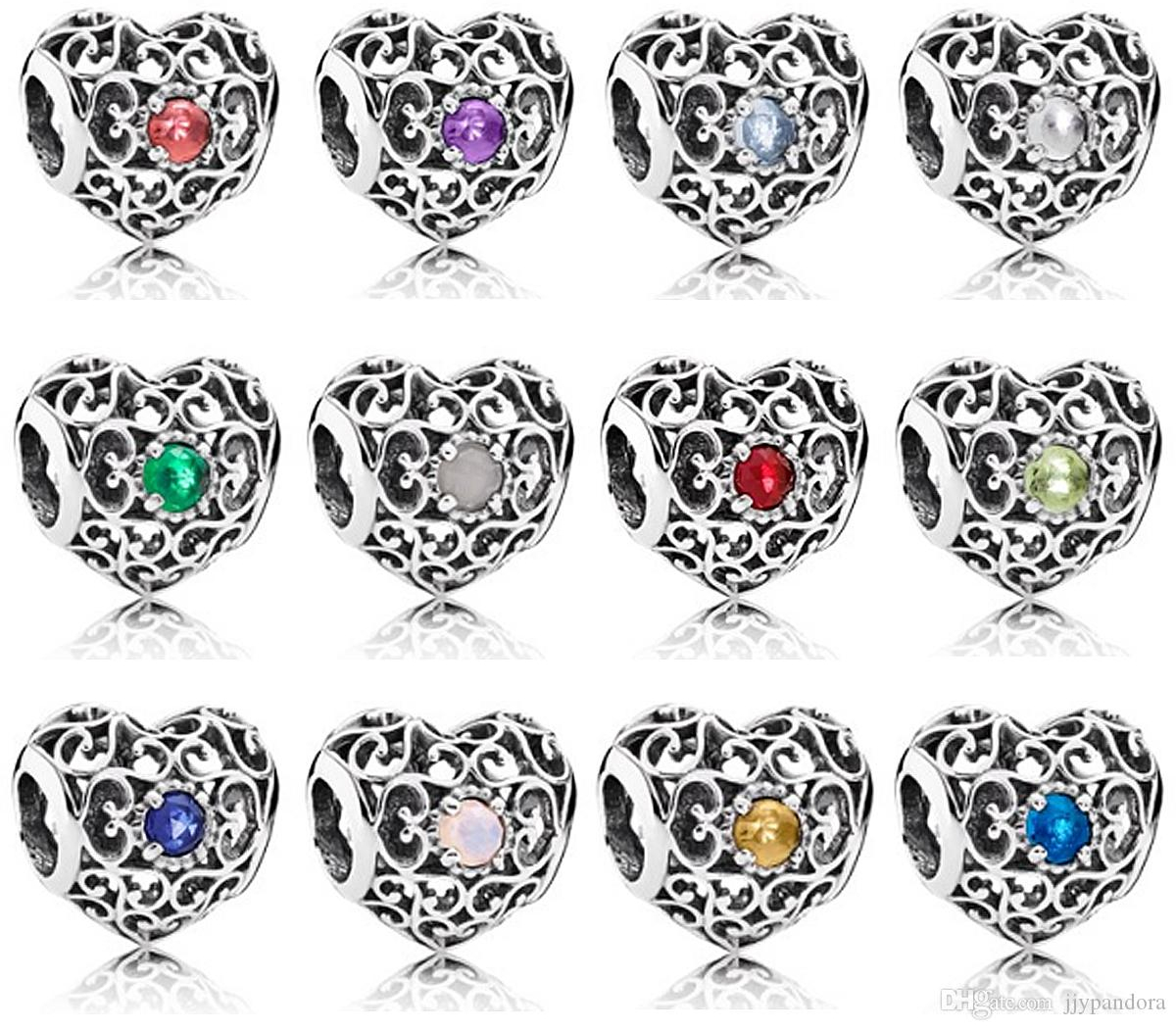 

Genuine S925 Sterling Silver Fit Pandora Bead Love Heart Blue Turquoise Crysta Charm For Bracelet DIY Beads Charms, Black