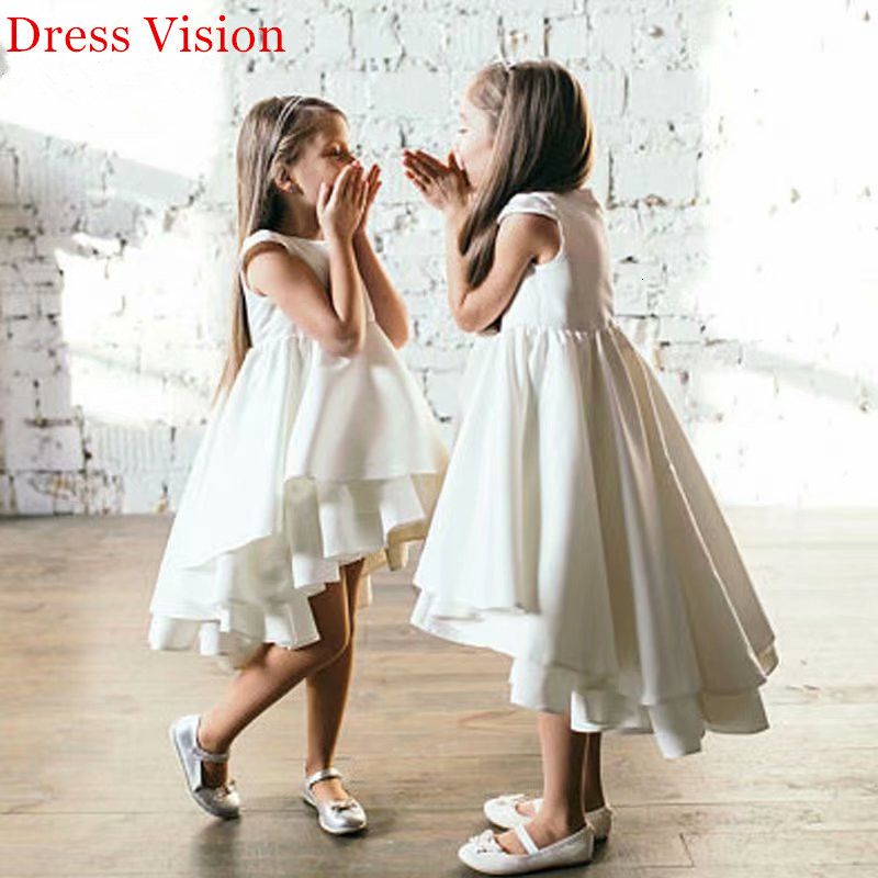

2021 Satin Tiered High Low Princess Flower Girls Es First Holy Communion Pageant Party Gown 80p9, Black