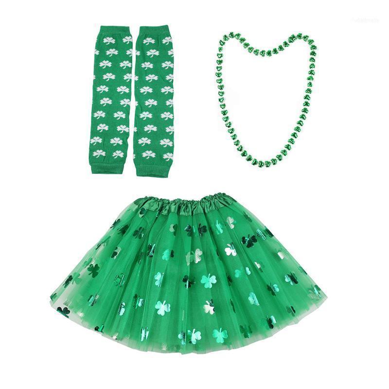

Skirts 0-8Y St Patricks Day Clothes Green Glove Necklace Petticoats 3 Layers Tulle Kids Girls Tutu Skirt Holiday Party Costume1, Tutu set-2
