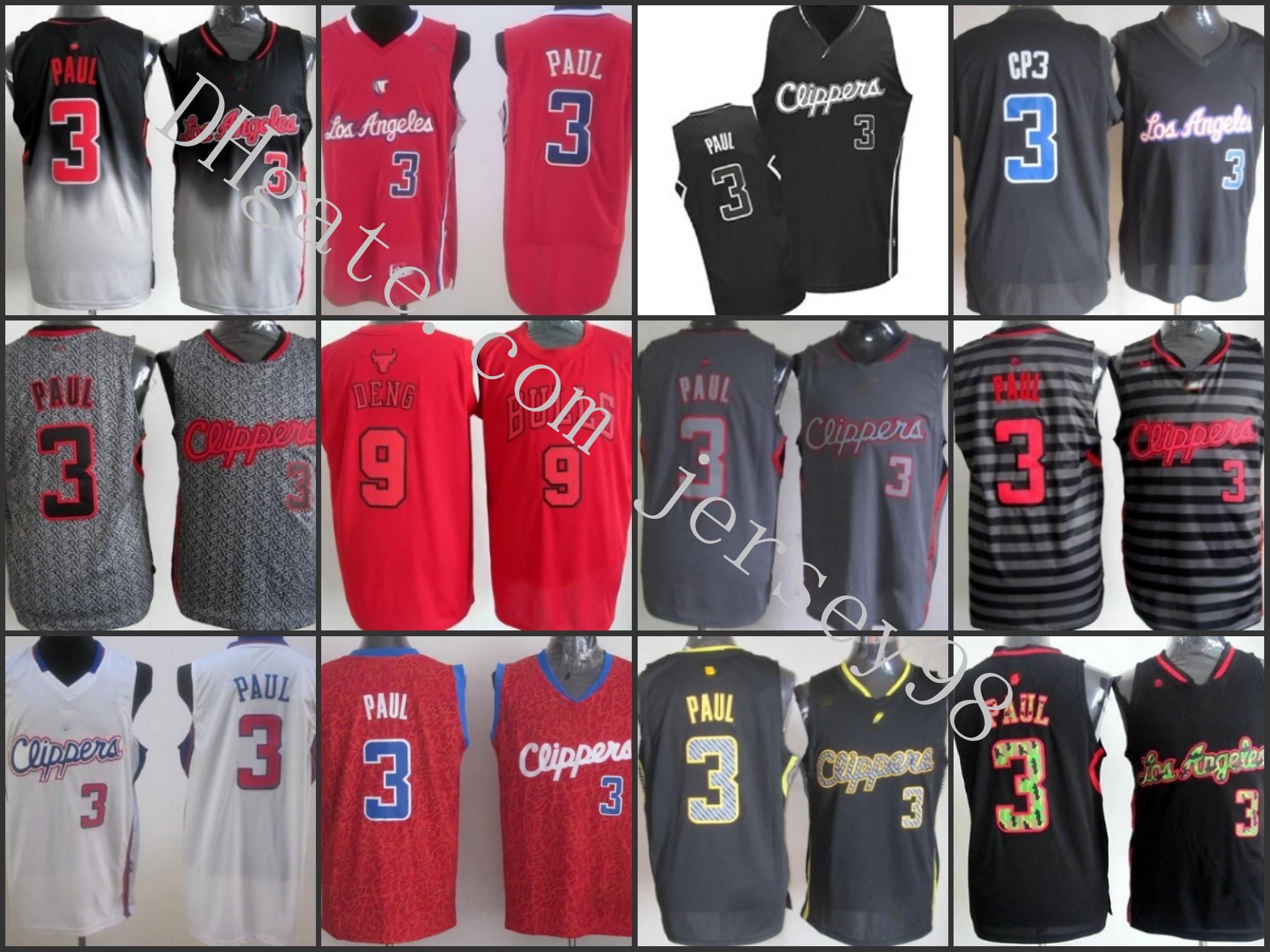 

Los Angeles Clippers MEN #9 Luol Deng #3 Chris Paul Black/Gray NBA Fadeaway Fashion Jersey, Black;red