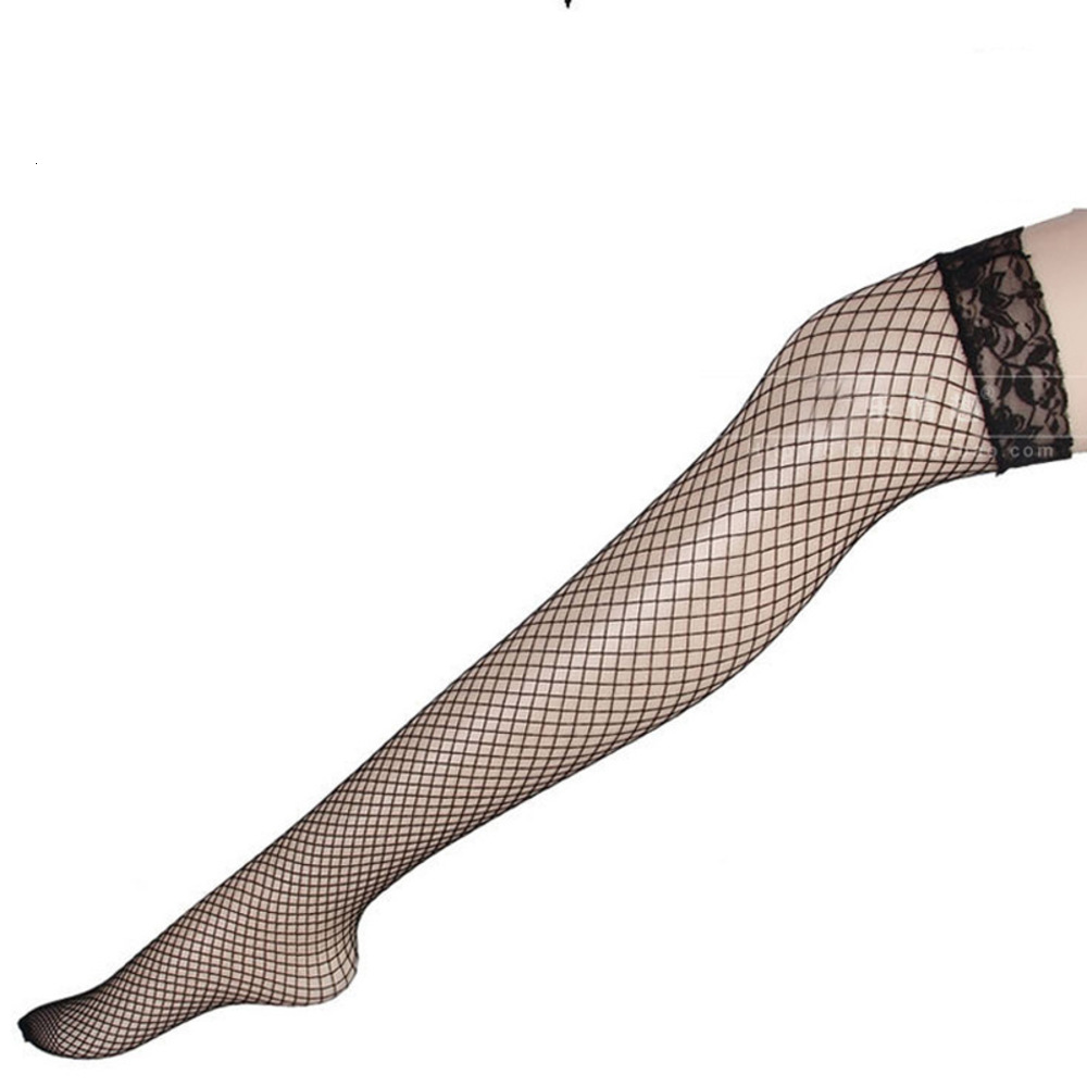 Black lace long tube fishing net socks open file nightclub skirt with suspender thin thigh-image-733200019