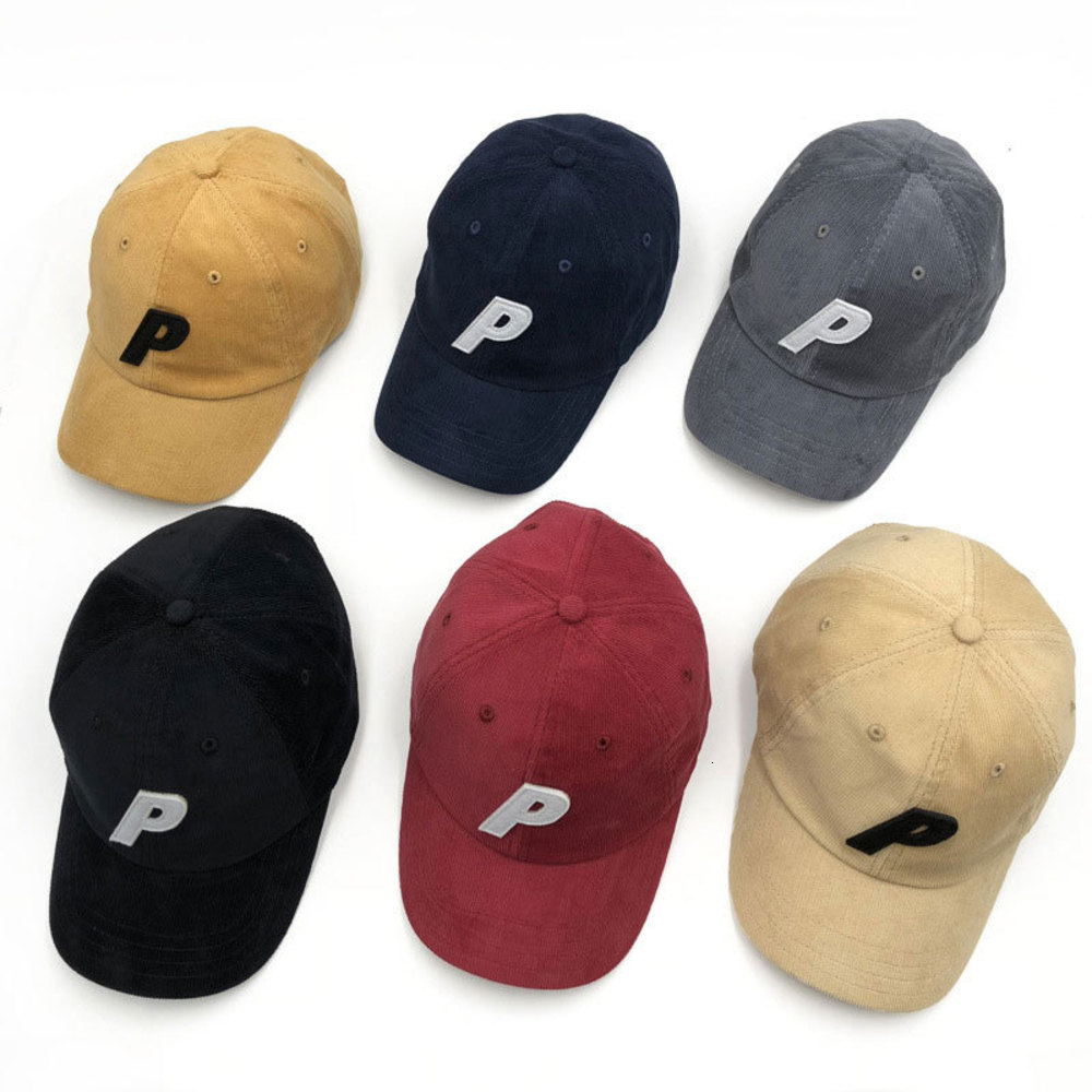 

Autumn Winter Palace corduroy baseball men's and women's curved brim cap versatile p-letter embroidery, Black