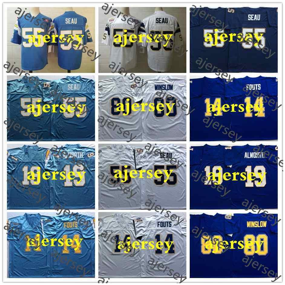 

Vintage Los Angeles Chargers Mens 14 Dan Fouts 55 Junior Seau 19 Lance Alworth 80 Kellen Winslow Football Jerseys 75th PATCH, Black;red