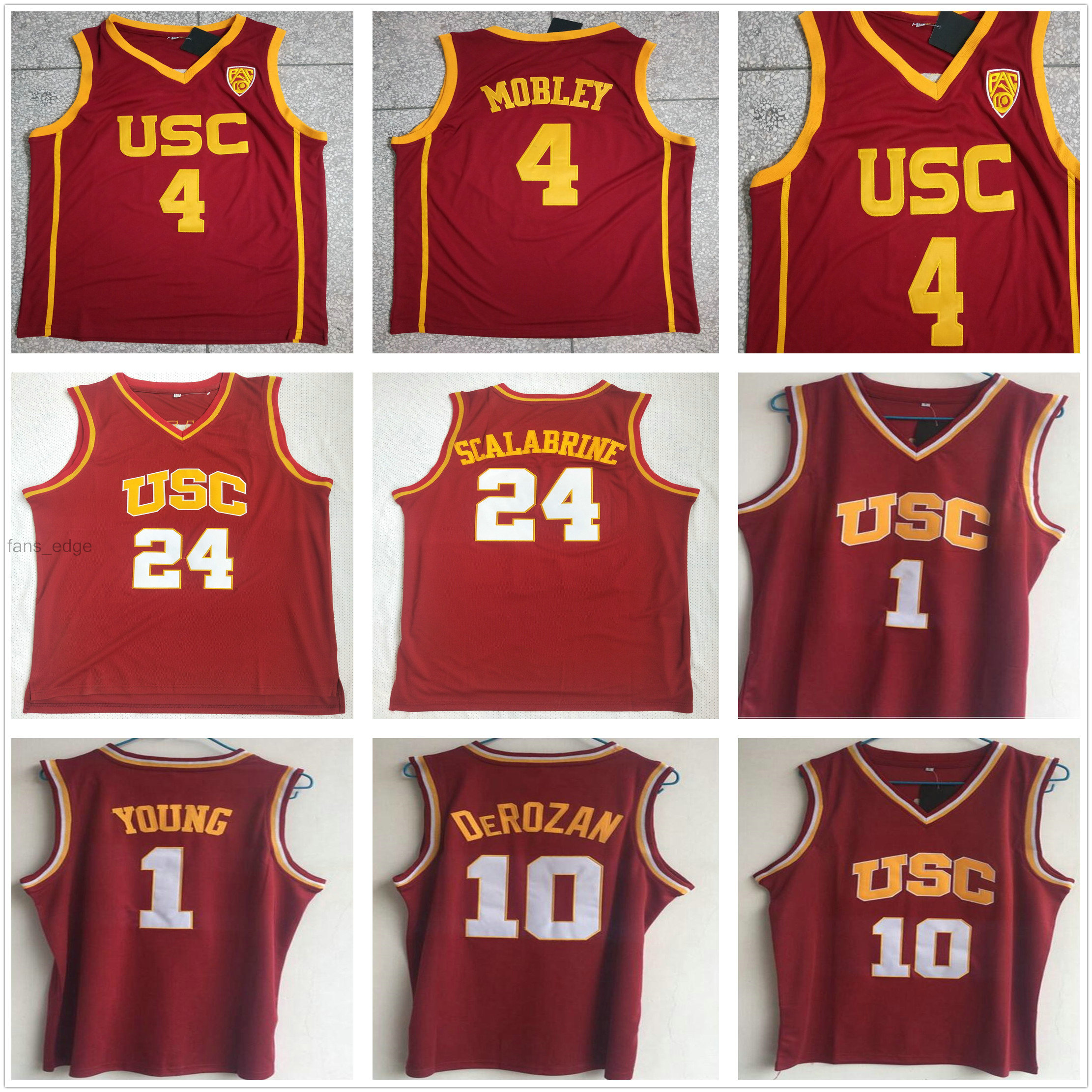 

Vintage NCAA USC Trojans College Basketball Jerseys Evan 4 Mobley Brian 24 Scalabrine Nick 1 Young DeMar 10 DeRozan Stitched Red Shirts Jersey S-2XL, As picture