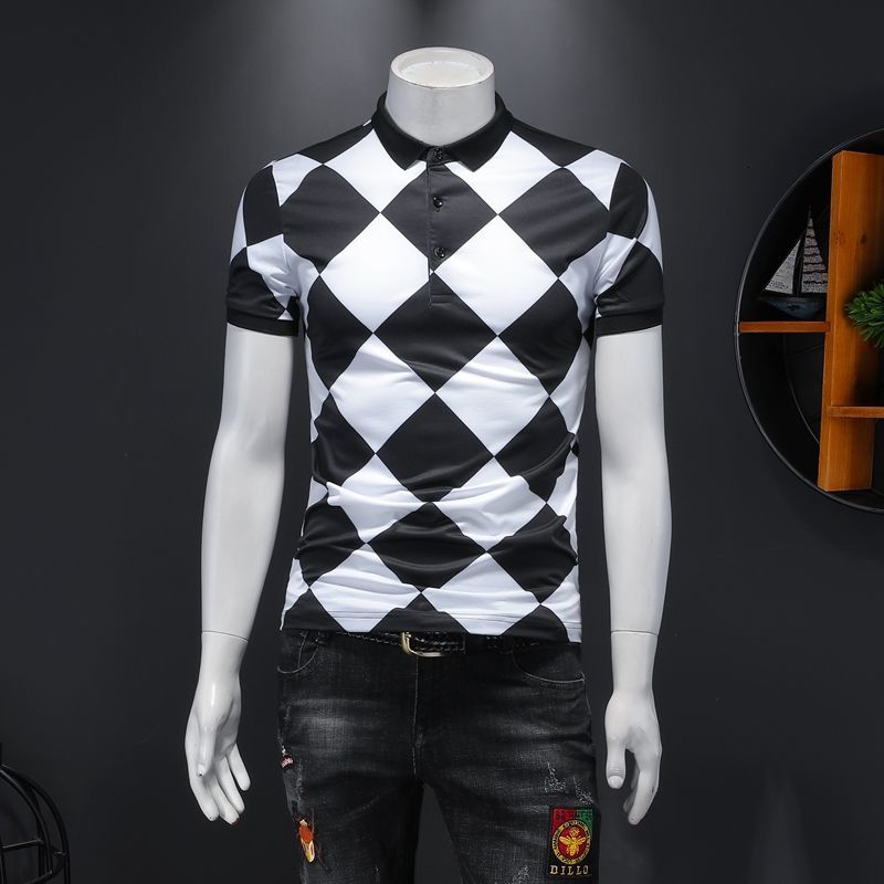 

2021 New Business Mens Camisa Lattice Men Shirt Short Sleeve Mannen Spring Breathable Polo Army Green Ndll