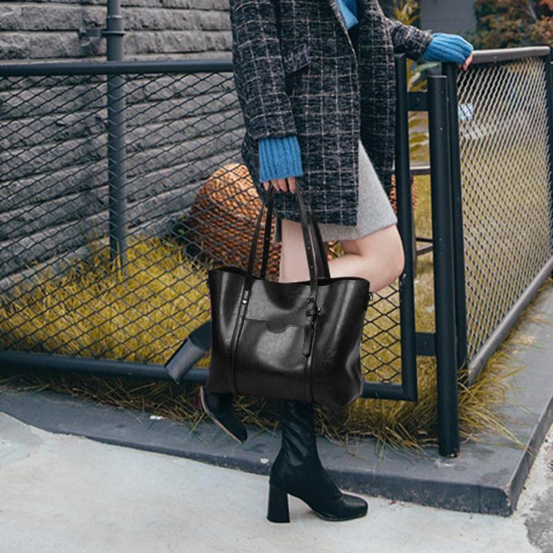 

Fashion Pu Leather Women's Handbags Large Capacity Designer Casual Ladies Tote Female Bucket New Women Shoulder Bag designer bag, Coffee