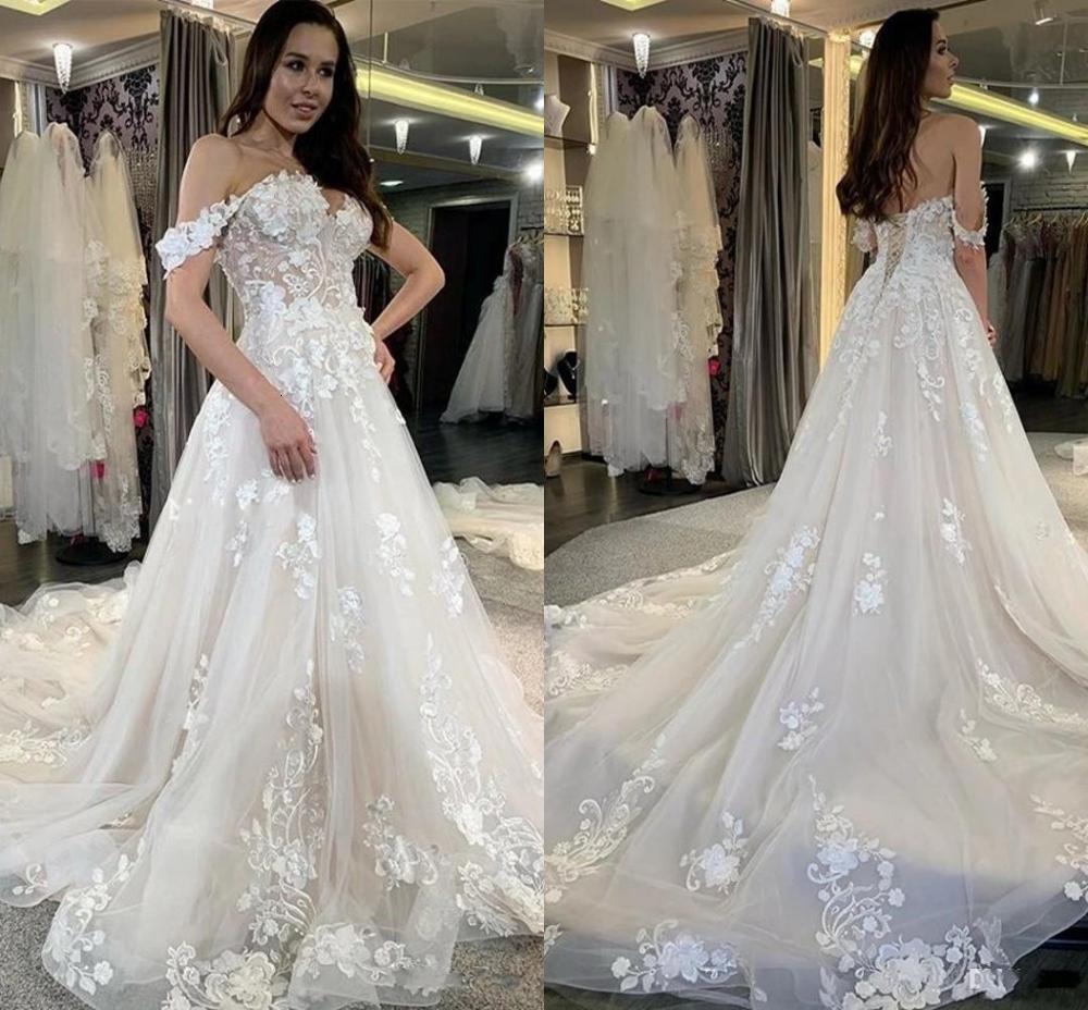 

2021 New Off Shoulder Lace Wedding Es Appliques Sweep Train Country Bridal Gowns Modern Garden Vestidos De Mairee 6qpm, White