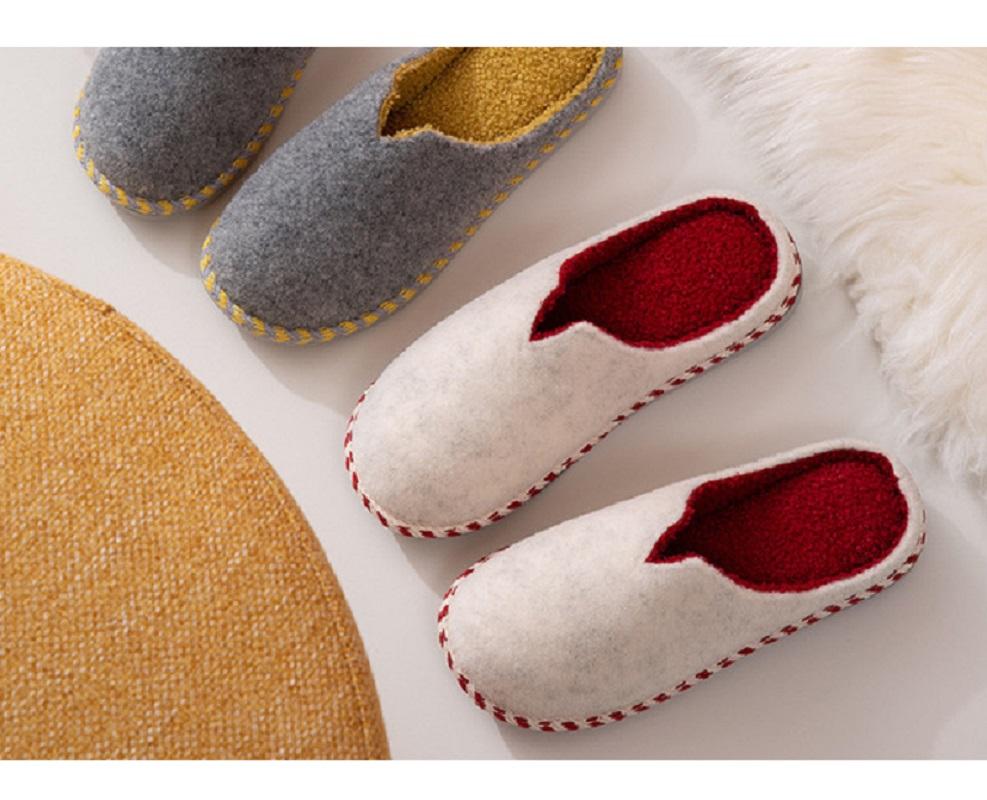 

Pure Color Felt Winter Couple Cotton Slippers Couple Home Warm Casual Shoes Plush Non-Slip Breathable Indoor Ladies Slippers, White